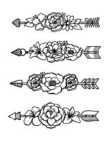 conjunto de flecha étnica com buquê floral vetor