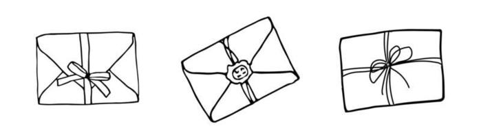 coleção de ícones de correio, envelopes fechados, símbolo de e-mail. conjunto de carta de esboço. mão desenhada estilo cartoon doodle. ilustração do desenho vetorial. ícone da carta. envelope fechado vetor