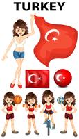 Bandeira da Turquia e mulher atleta vetor