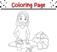 coloração página jovem mulher passar roupa roupas vetor