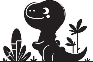 mínimo engraçado desenho animado dinossauro vetor silhueta, silhueta, Preto cor, branco fundo 8