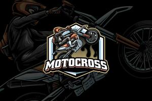 super moto em pé esport mascote logotipo Projeto para esporte e aventura vetor