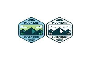 montanha nacional parque aventura logotipo Projeto com hexágono quadro, Armação para esporte e aventura vetor
