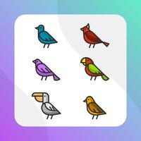 Coleção de Clipart de vetor de pássaro colorido liso