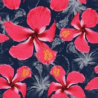 padrão sem emenda verão tropical com flores de hibisco vermelho abstrato background.vector ilustração mão desenho estilo aquarela seco. para projeto de tecido.