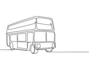 ônibus de dois andares com desenho contínuo de uma linha levam os turistas ao redor da cidade para desfrutar do pacote turístico da cidade antiga. um negócio de transporte promissor. ilustração gráfica do vetor do desenho do desenho de linha única.