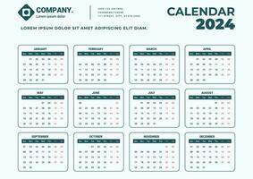 por mês calendário modelo para a 2024 ano, 12 meses, minimalista estilo, uma página calendário vetor