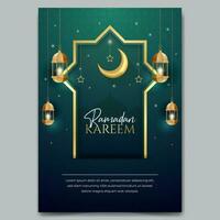 Ramadã kareem poster com islâmico enfeite crescente lua lanterna estrelas ilustração vetor