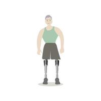 jovem cara com protético ambos pernas, homem protético pés, desportista com amputação vetor, incapacidade pessoa protético ilustração vetor