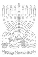 feliz hanukkah ilustração. coloração página. linha arte. vetor