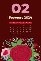 floral 2024 calendário modelo. com brilhante colorida flores e folhas. vetor