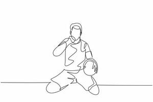um desenho de linha contínua de um jovem jogador de futebol mantém a bola na mão e dá um soco no céu para comemorar o gol. conceito de celebração de pontuação de golos desenho de linha única ilustração vetorial