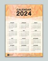 parede calendário 2024 modelo em laranja polígono fundo, calendário 2024 projeto, escrivaninha calendário 2024 projeto, semana começar Domingo, folheto, conjunto do 12 meses, organizador, planejador, impressão meios de comunicação vetor