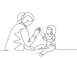 desenho de linha única contínua da jovem médica pediatra convidou a paciente do bebê fofo para brincar e seguir suas instruções. ilustração em vetor desenho tratamento médico conceito uma linha
