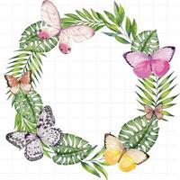 aguarela borboleta guirlanda com tropical folhas vetor