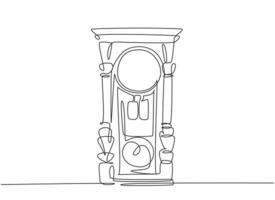 um único desenho de linha do relógio de parede de madeira clássico antigo retrô. vintage antigo relógio item conceito linha contínua desenho gráfico design ilustração vetorial vetor