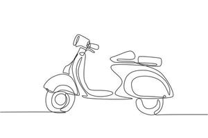 um único desenho de linha da velha motocicleta urbana vintage retrô. conceito de transporte de motocicleta vintage linha contínua desenhar design ilustração vetorial gráfica vetor