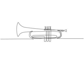 desenho de linha única contínua de trompete clássico. conceito de instrumentos de música de vento. tendência de uma linha desenhar design gráfico de ilustração vetorial vetor