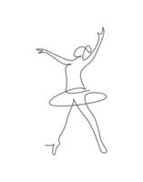 uma linha contínua desenho dançarina de balé de beleza de mulher em movimento de elegância. bailarina garota sexy executa o conceito de dança de arte. impressão de decoração de parede. ilustração gráfica de vetor de desenho de linha única dinâmica