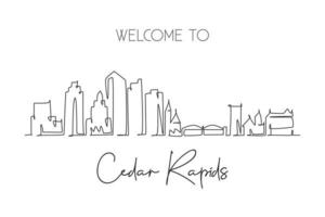 um desenho de linha contínua do horizonte da cidade de cedar rapids, iowa. belo marco. paisagem do mundo turismo viagens casa decoração da parede cartaz impressão arte. ilustração em vetor desenho de desenho de linha única elegante