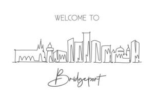 desenho de linha contínua única bridgeport skyline, connecticut. paisagem de raspador de cidade famosa. mundo viajar para casa decoração de parede arte cartaz impressão conceito. ilustração em vetor moderno desenho de uma linha