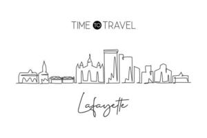 desenho de linha único contínuo de lafayette skyline, louisiana. paisagem de raspador de cidade famosa. mundo viajar para casa decoração de parede arte cartaz impressão conceito. ilustração em vetor moderno desenho de uma linha