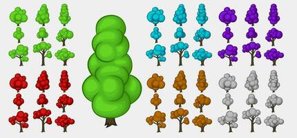 colorida árvore desenho animado conjuntos, vetor ilustração