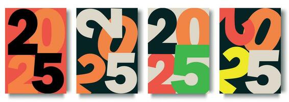 criativo conceito do 2025 feliz Novo ano cartazes definir. Projeto modelos com tipografia logotipo 2025 para celebração e estação decoração. minimalista na moda fundos para marca, bandeira, cobrir, cartão vetor