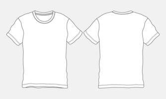 curto manga t camisa técnico desenhando moda plano esboço vetor ilustração modelo frente e costas Visualizações.