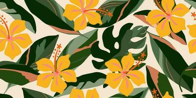 mão desenhado tropical flores, desatado padrões com floral para tecido, têxteis, roupas, invólucro papel, cobrir, bandeira, interior decoração, abstrato fundos. vetor ilustração.