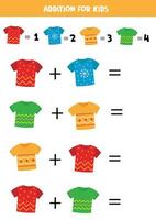 Adição para crianças com diferente fofa colorida t camisas. vetor
