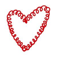 vetor mão desenhada coração vermelho dos namorados isolado no fundo branco. estilo de desenho de forma de coração amor doodle decorativo. ícone de coração de tinta de rabisco para design de casamento, embrulho, ornamentado e cartões de felicitações