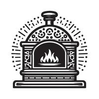 vintage mão desenhado ilustração logotipo do tradicional pedra pizza forno vetor