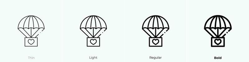 pára-quedas ícone. afinar, luz, regular e negrito estilo Projeto isolado em branco fundo vetor
