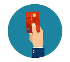 mão segurando ou mostrando crédito cartão vetor
