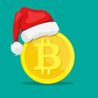 bitcoin e santa claus chapéu. vetor