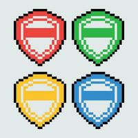 pixel escudo ícones conjunto vetor ilustração