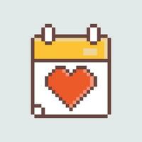 pixel arte calendário com coração ícone vetor