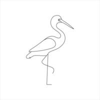 garça pássaro solteiro contínuo linha desenhando cegonha pássaro dentro voar Preto linear esboço isolado em branco fundo. vetor ilustração