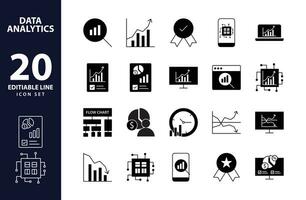 precisão intuições simplificado rede ícones para dados análise, Estatisticas, e analytics minimalista Preto preencher coleção dentro vetor ilustração. calculadora, dados, base de dados, descobrir, foco, engrenagem