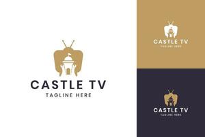 design do logotipo do espaço negativo da televisão castelo vetor