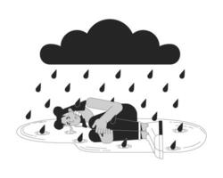 inverno blues triste mulher Preto e branco 2d ilustração conceito. latina mulher depressivo chorando desenho animado esboço personagem isolado em branco. sazonal afetivo transtorno metáfora monocromático vetor arte