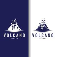 vulcão logotipo ilustração silhueta Projeto vulcão montanha em erupção com simples pedras e lava vetor