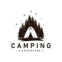 acampamento logotipo selvagem floresta Projeto ao ar livre aventura ilustração do árvores e simples barraca vetor