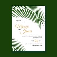Cartão do convite do casamento da cor de água das folhas de palmeira vetor
