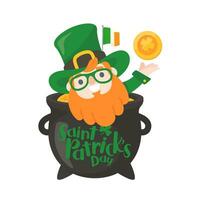 desenho animado homem com grandes barba bebendo Cerveja comemora st. patrick's dia. vetor