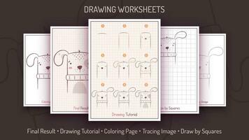 quão para desenhar uma cachorro. degrau de degrau desenhando tutorial. desenhar guia. simples instrução. coloração página. fichas de trabalho para crianças e adultos vetor