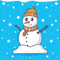 vetor Projeto modelo do boneco de neve desenho animado personagens com queda de neve fundo. plano desenho animado personagens para inverno comemoro