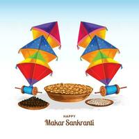 feliz Makar Sankranti celebração colorida pipas cartão Projeto vetor