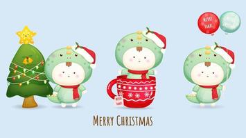 bebê fofo com chapéu de Papai Noel para ilustração de feliz natal definido com diferentes poses vetor premium